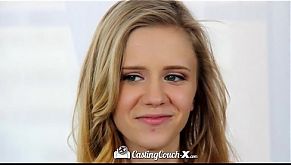 Amateur Rachel James gets pussy fucked on the couch - CastingCouch-X 7 min